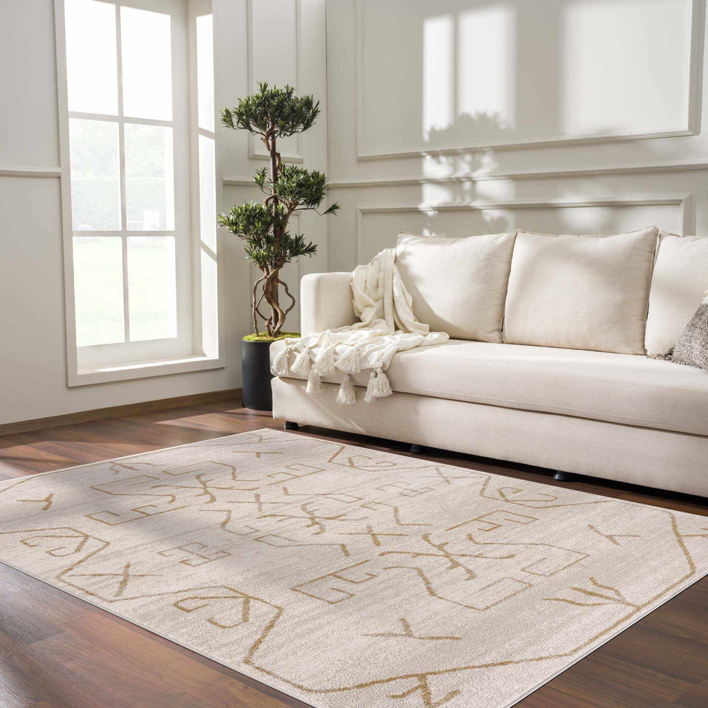 Azzan Cream & Gold Area Rug | Boho Aztec Design