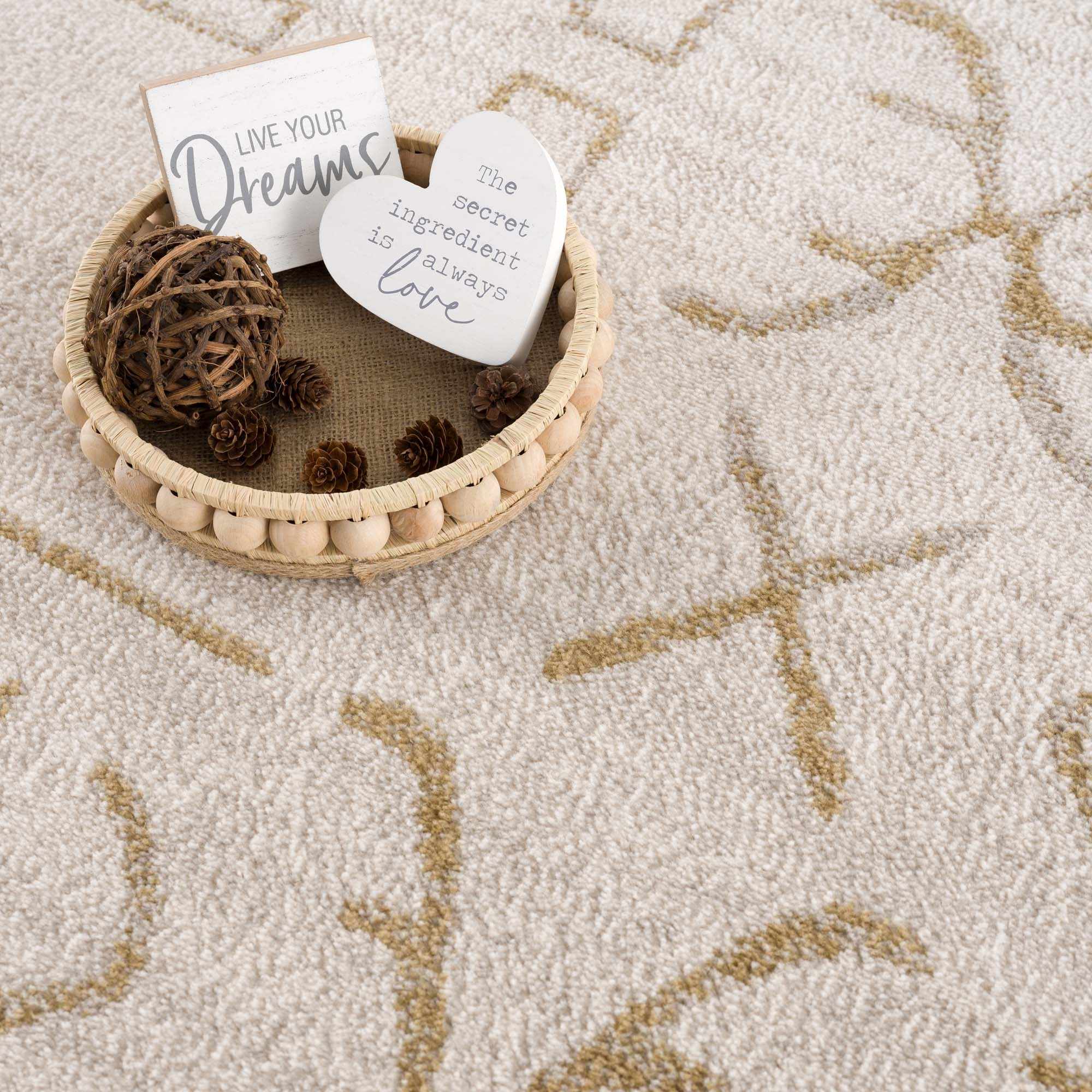 Azzan Cream & Gold Area Rug | Boho Aztec Design