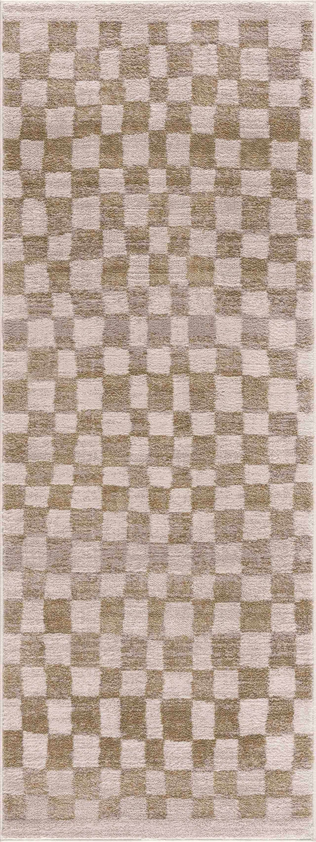 Benjy Cream & Gold Checkered Area Rug | Distressed Plush Design