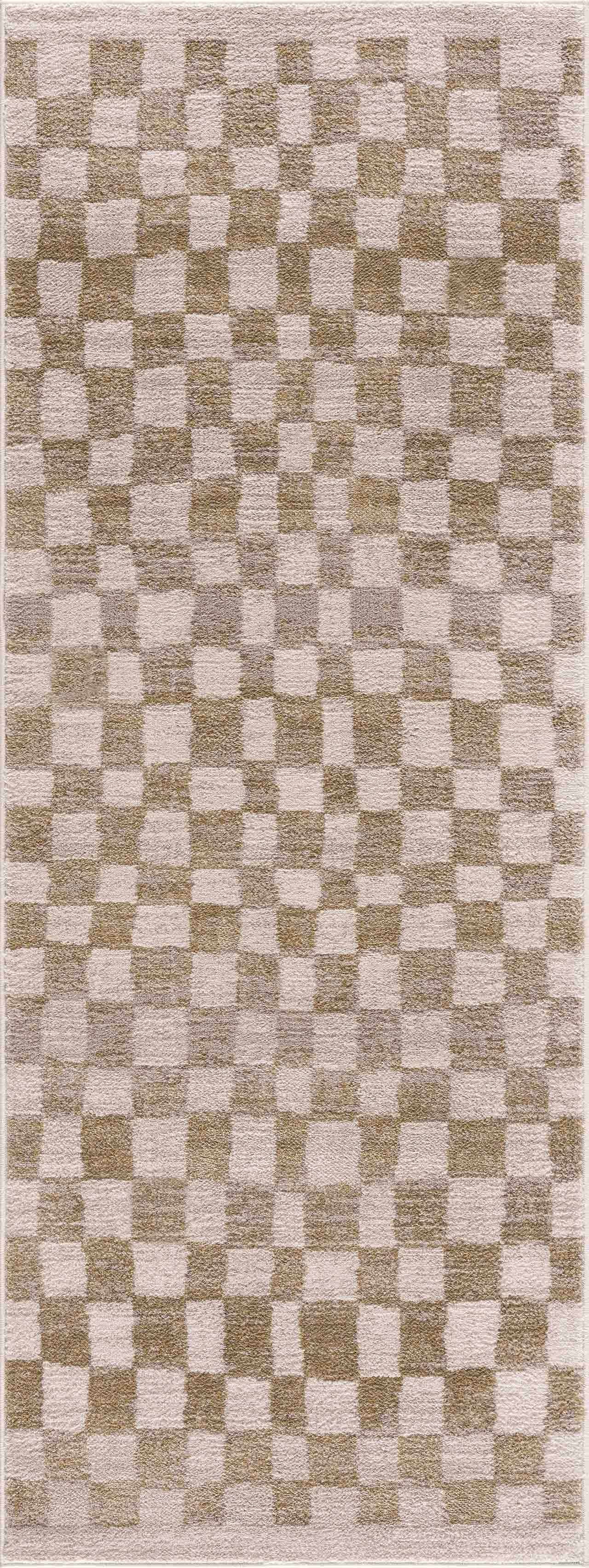 Benjy Cream & Gold Checkered Area Rug | Distressed Plush Design