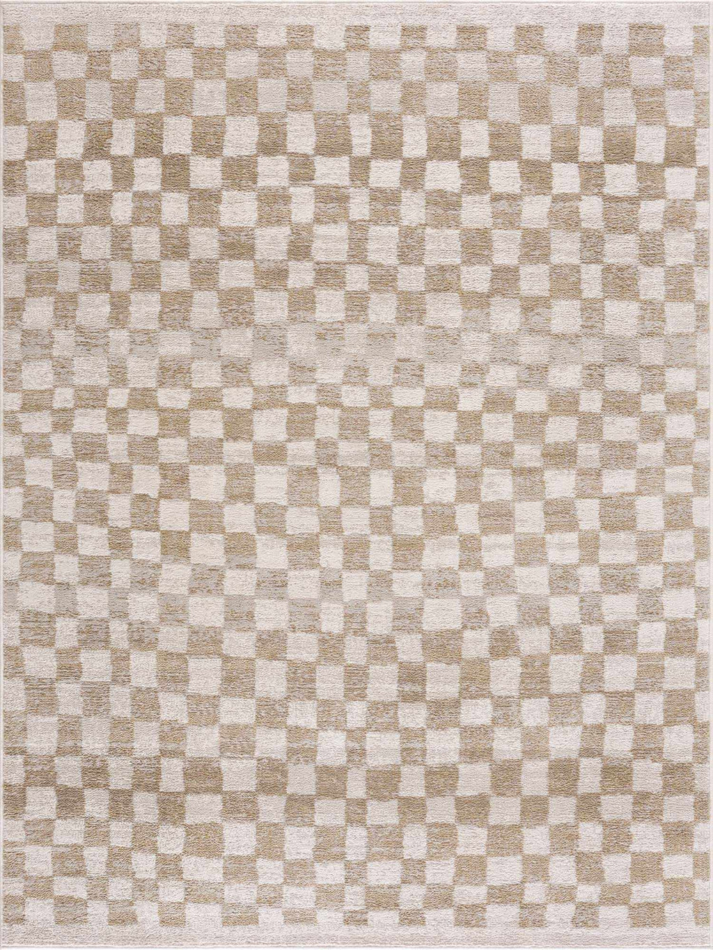 Benjy Cream & Gold Checkered Area Rug | Distressed Plush Design