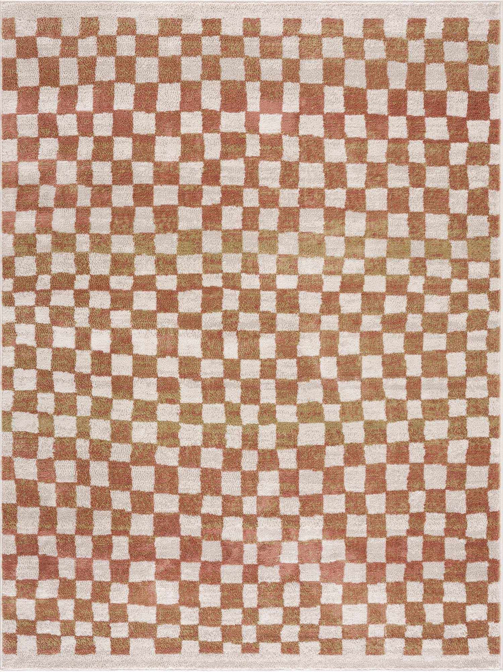 Benjy Cream & Salmon Checkered Area Rug | Boho Distressed Design