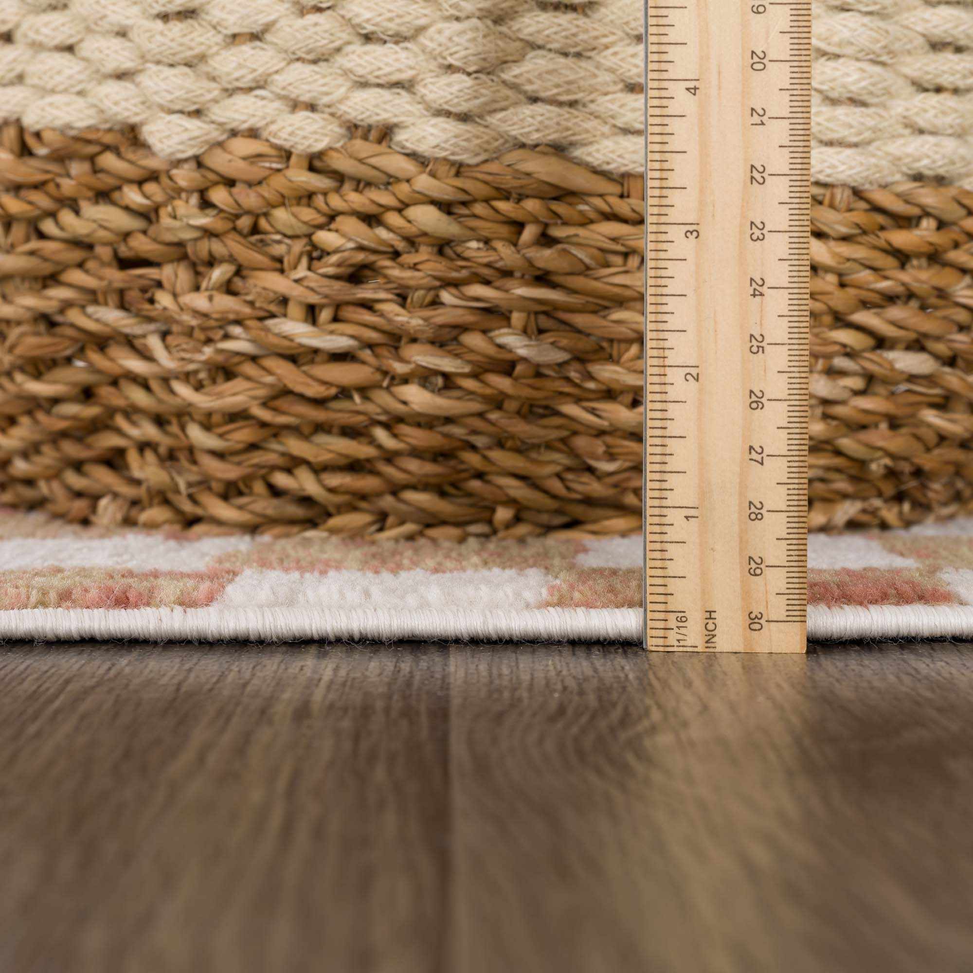 Benjy Cream & Salmon Checkered Area Rug | Boho Distressed Design