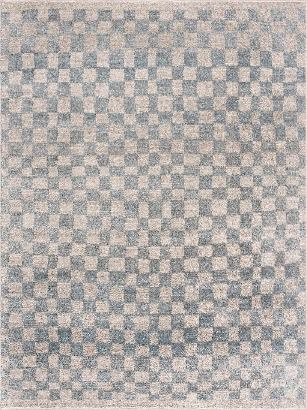 Benjy Cream & Light Blue Checkered Area Rug | Distressed Plush Design