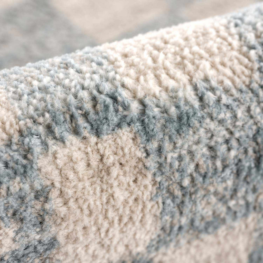Benjy Cream & Light Blue Checkered Area Rug | Distressed Plush Design
