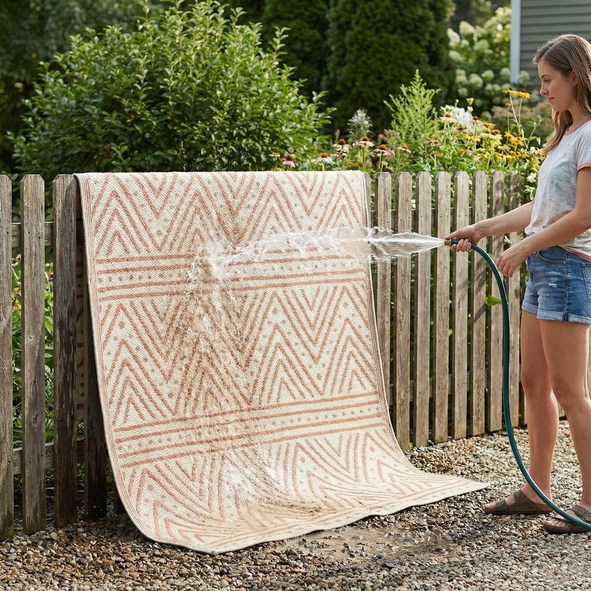 Patan Coral Outdoor Rug | Warm Chevron Pattern Design
