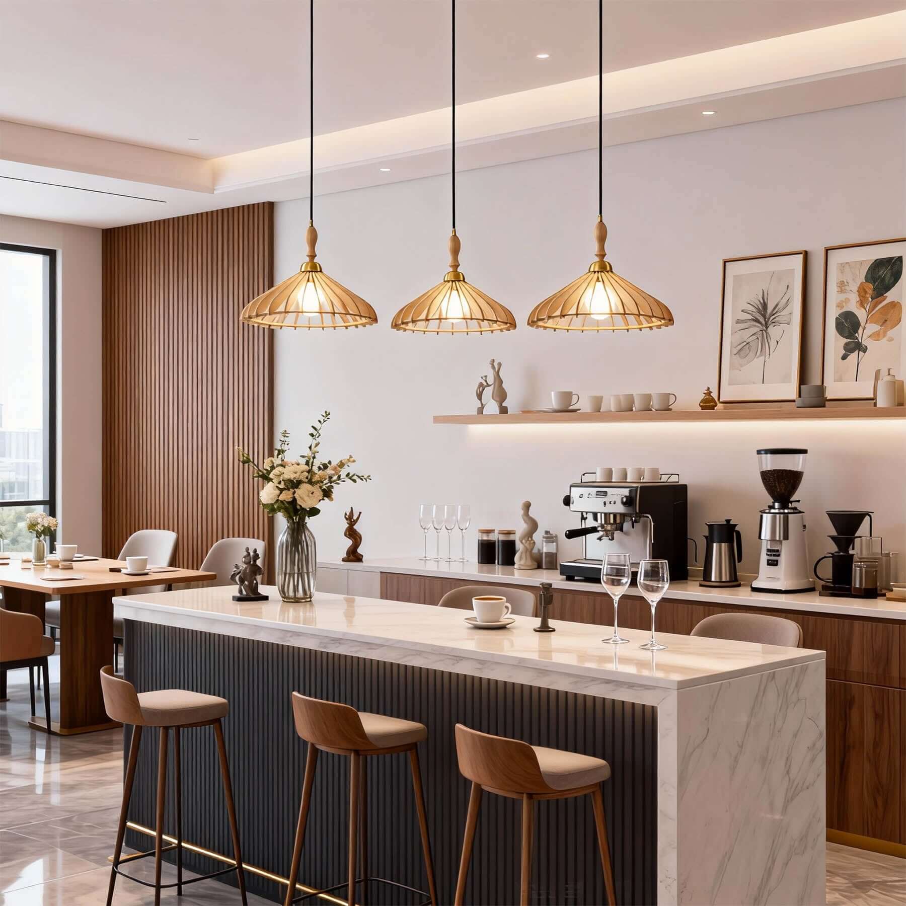 Qarelo Wood Pendant Light | Japanese Conical Island Lamp