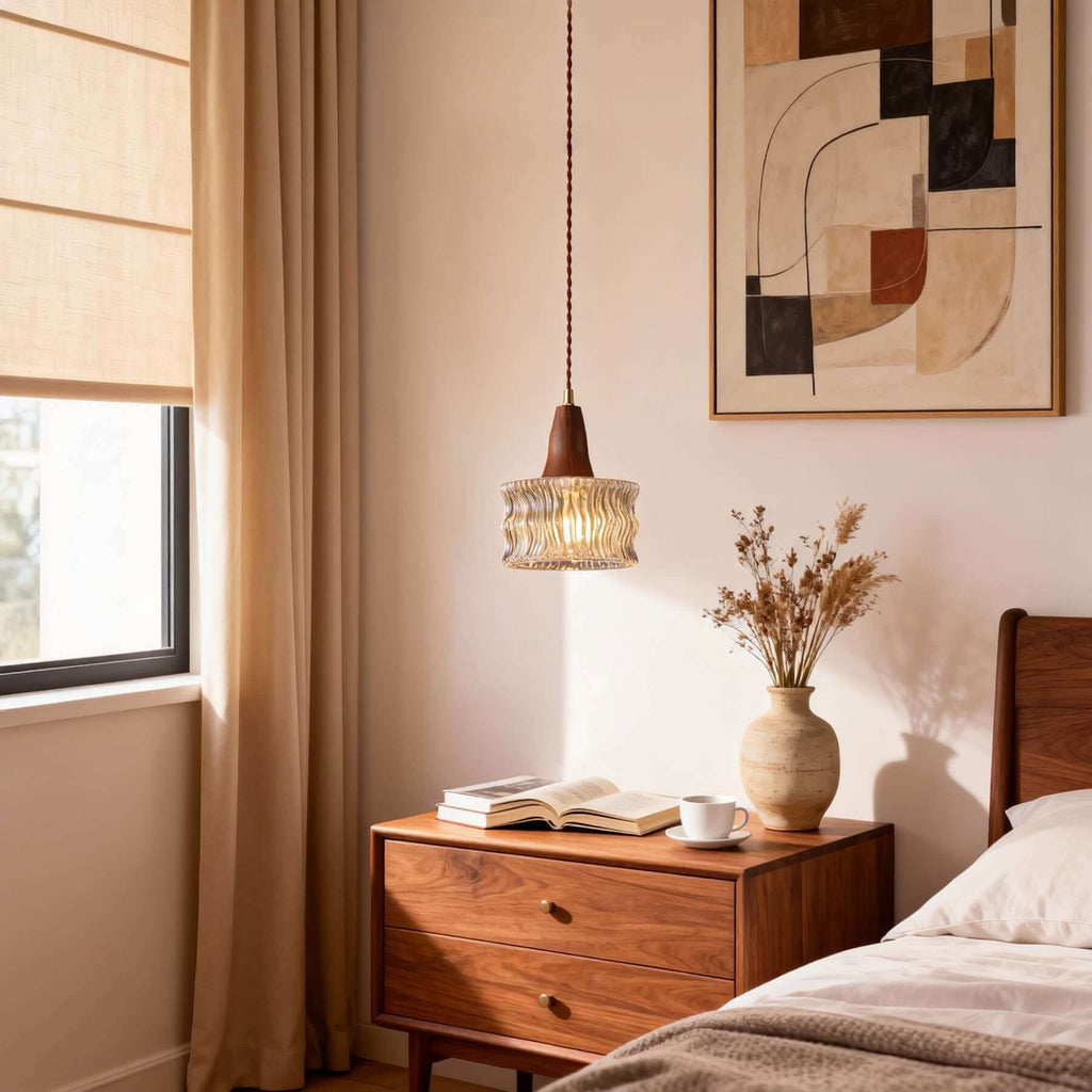 Ravico Glass & Wood Pendant Light | Wabi-Sabi Kitchen Hanging Lamp