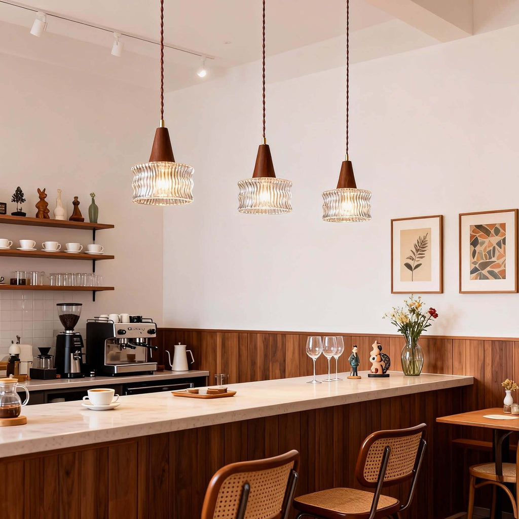 Ravico Glass & Wood Pendant Light | Wabi-Sabi Kitchen Hanging Lamp