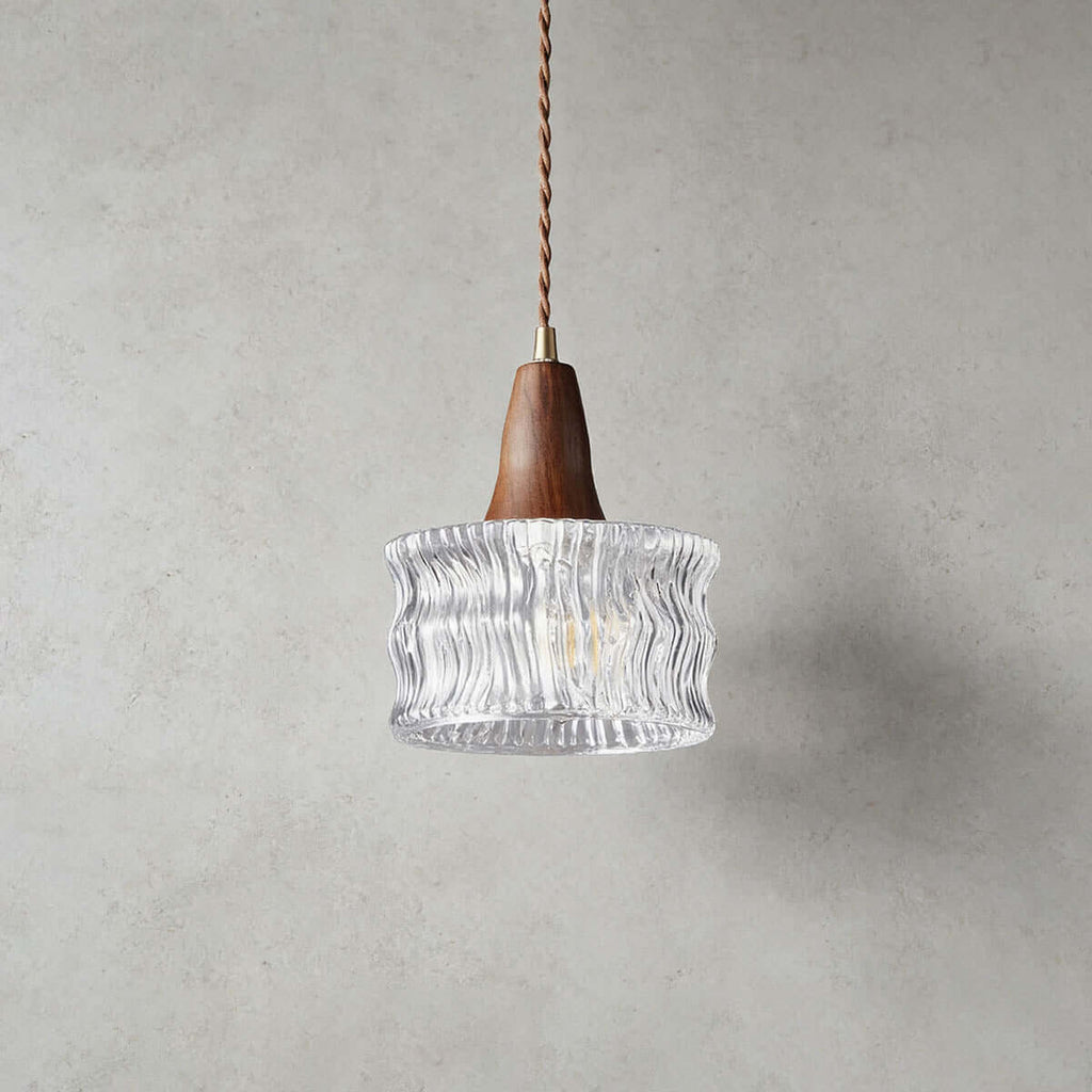 Ravico Glass & Wood Pendant Light | Wabi-Sabi Kitchen Hanging Lamp
