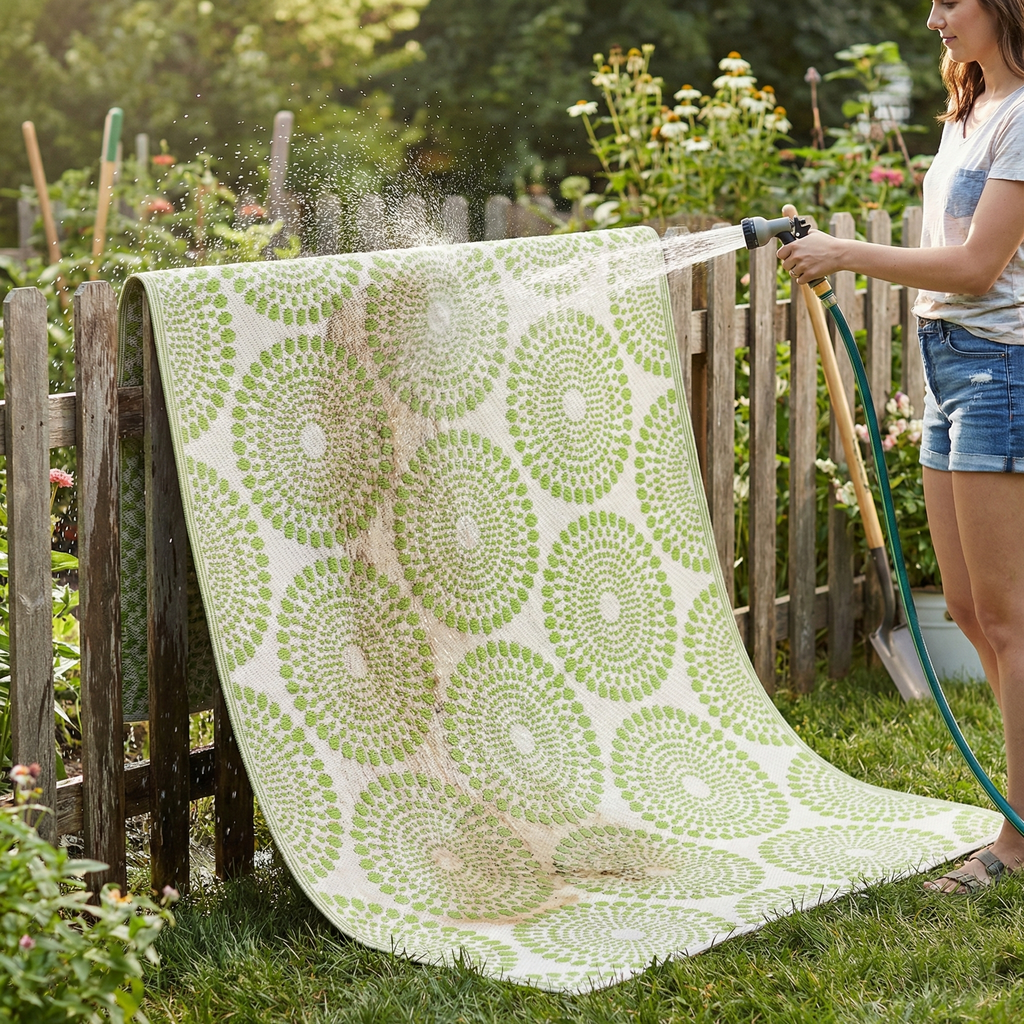 Rio Green Outdoor Rug | Vibrant Medallion Double-Sided Design