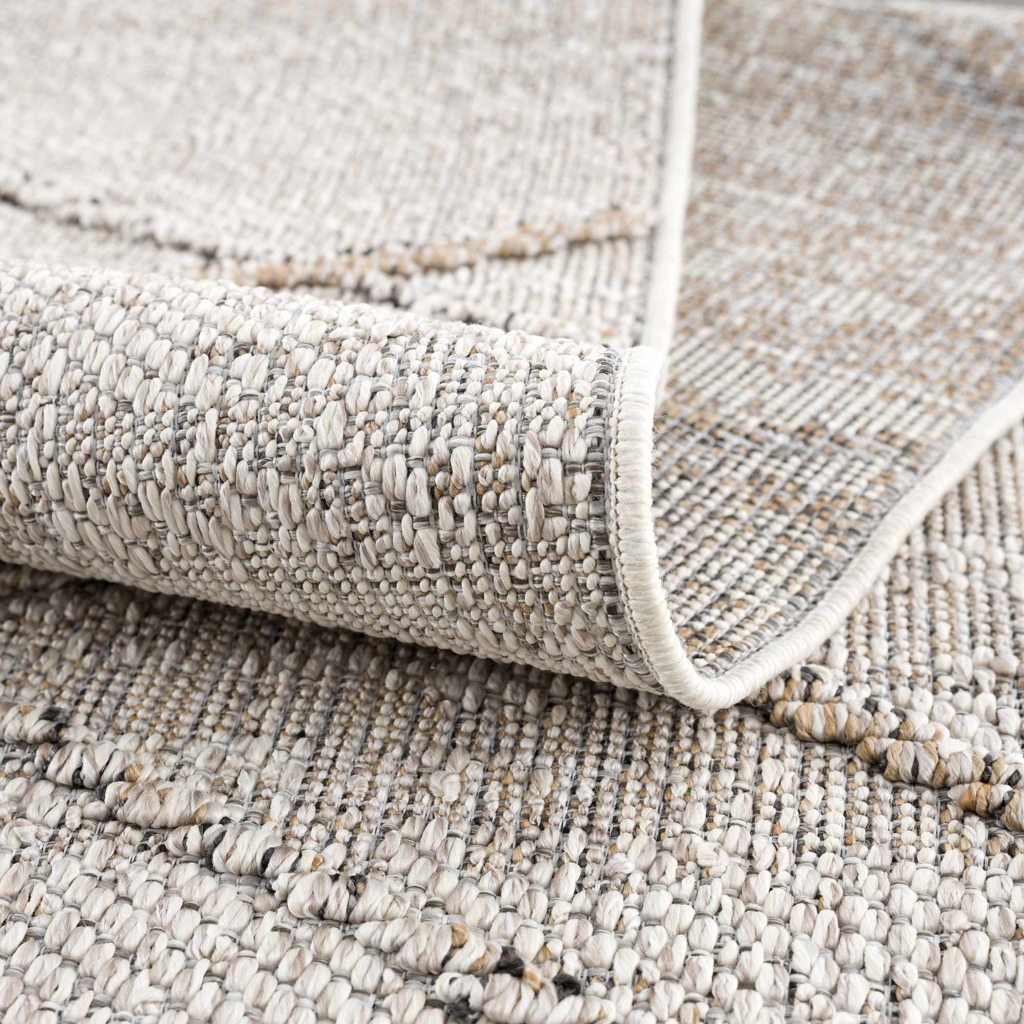 Baqer Bone & Tan Indoor/Outdoor Area Rug | Crosshatch Design