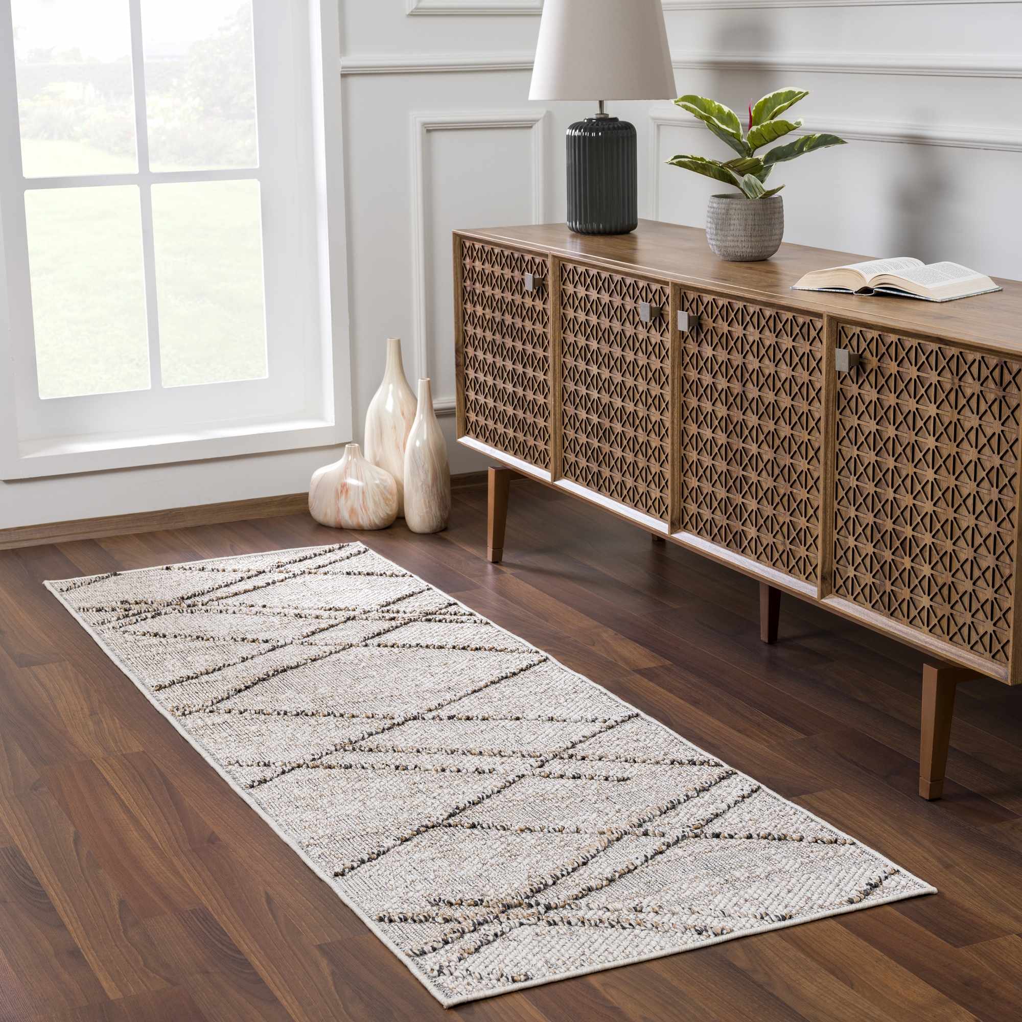 Baqer Bone & Tan Indoor/Outdoor Area Rug | Crosshatch Design