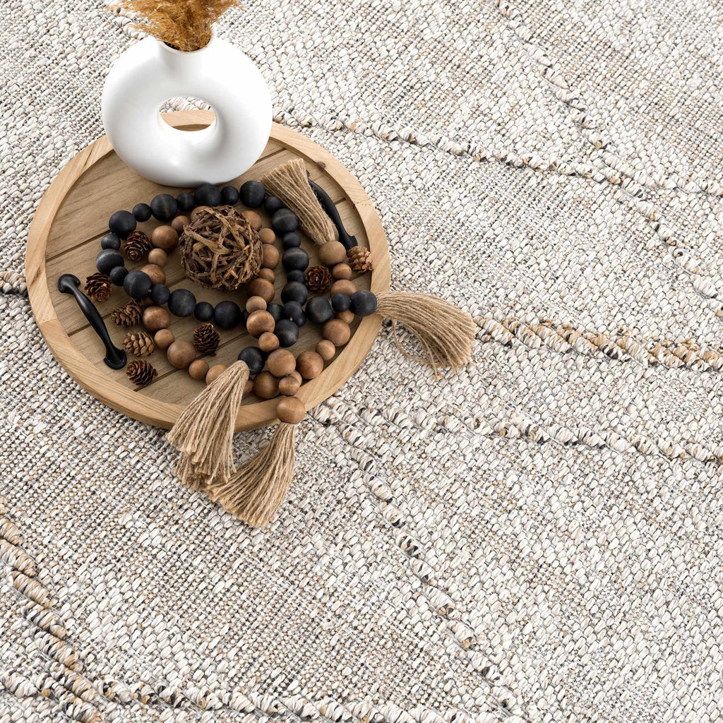 Baqer Bone & Tan Indoor/Outdoor Area Rug | Crosshatch Design