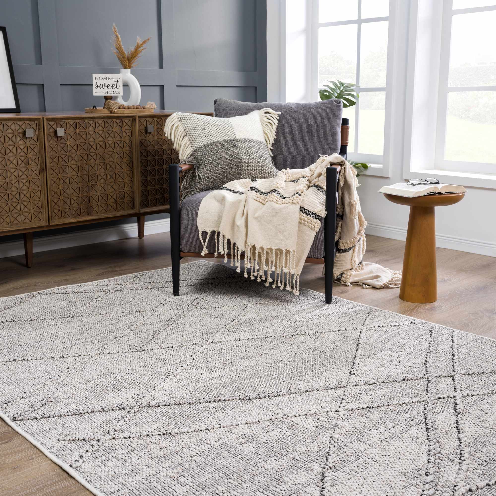 Baqer Bone & Taupe Indoor/Outdoor Area Rug | Crosshatch Design – Hauteloom