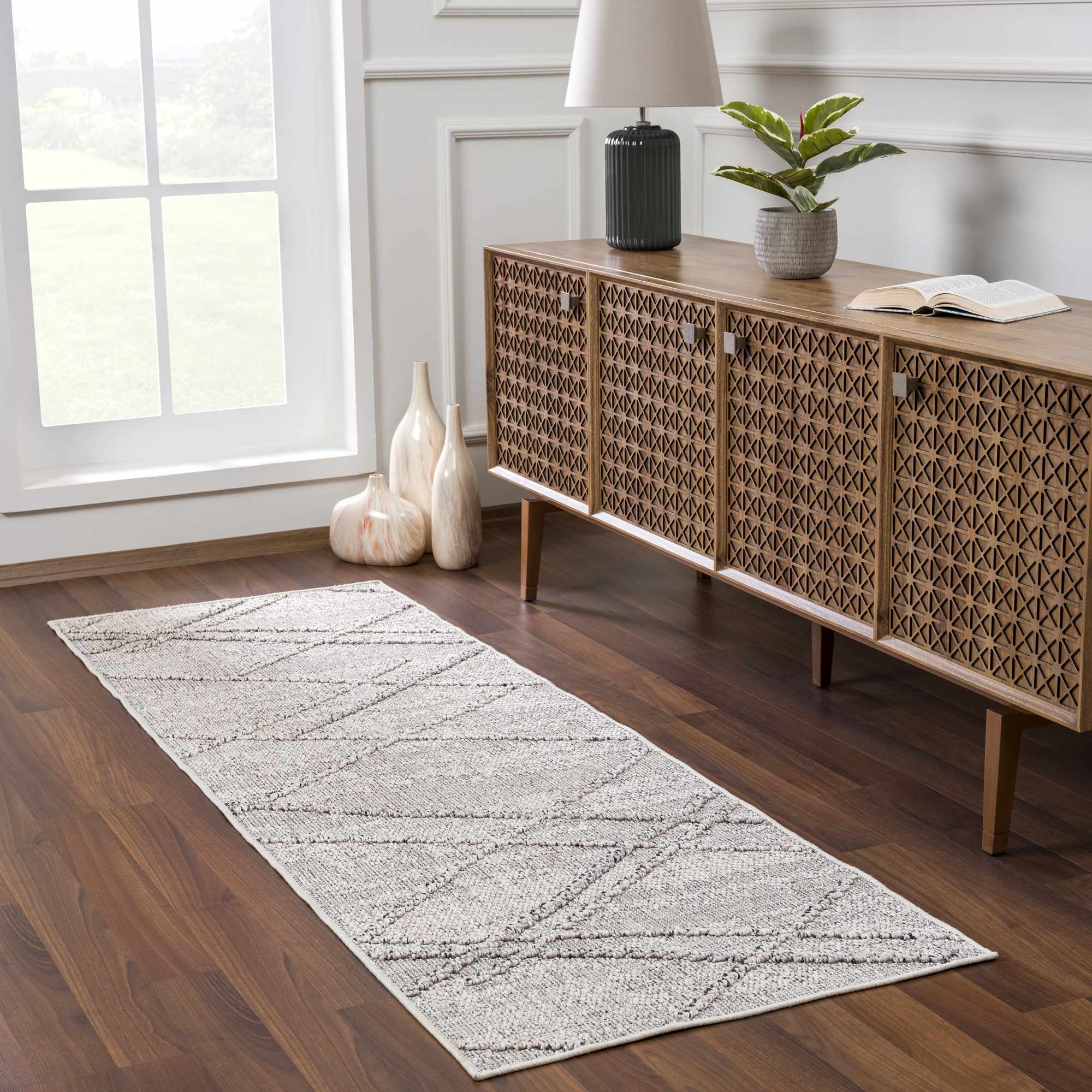 Baqer Bone & Taupe Indoor/Outdoor Area Rug | Crosshatch Design – Hauteloom