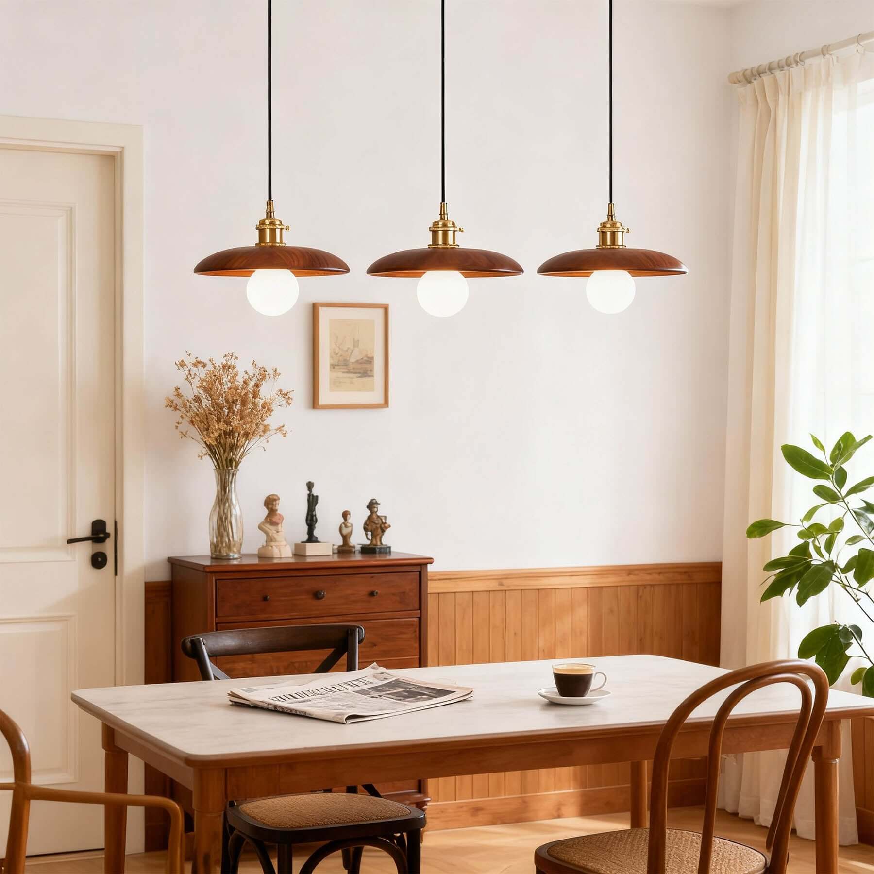 Serilo Wood Disc Pendant Light | Boho Multi-Size Hanging Lamp