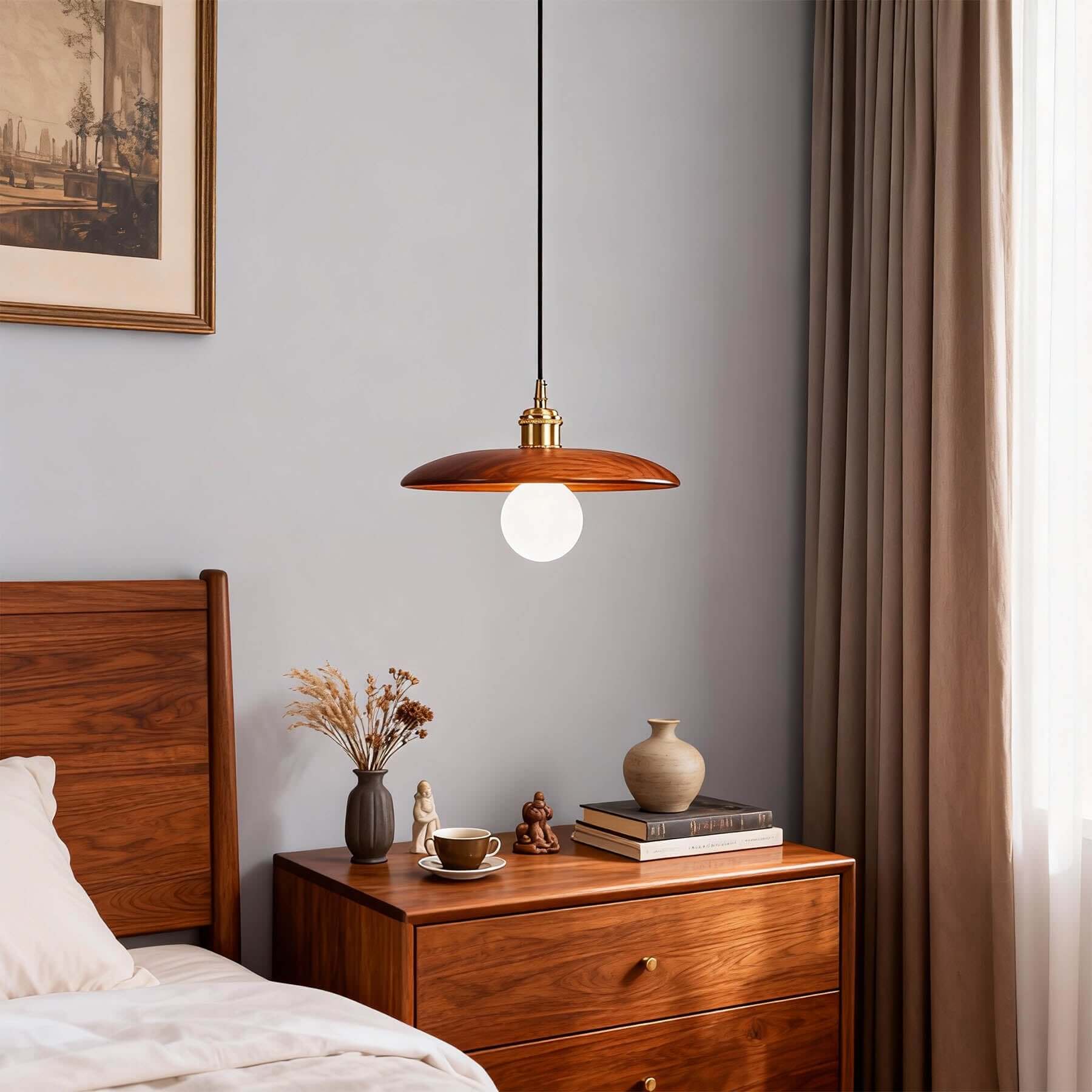 Serilo Wood Disc Pendant Light | Boho Multi-Size Hanging Lamp
