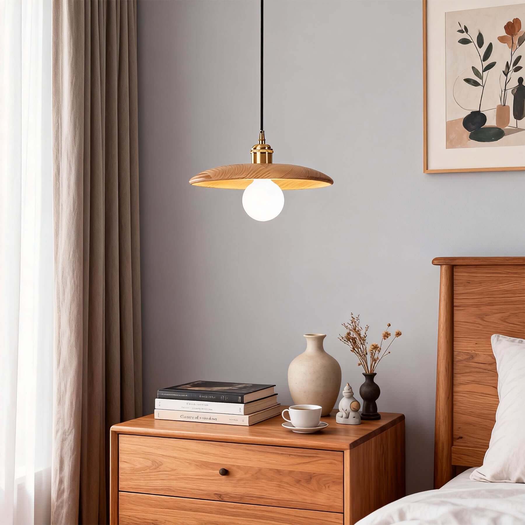 Serilo Wood Disc Pendant Light | Boho Multi-Size Hanging Lamp