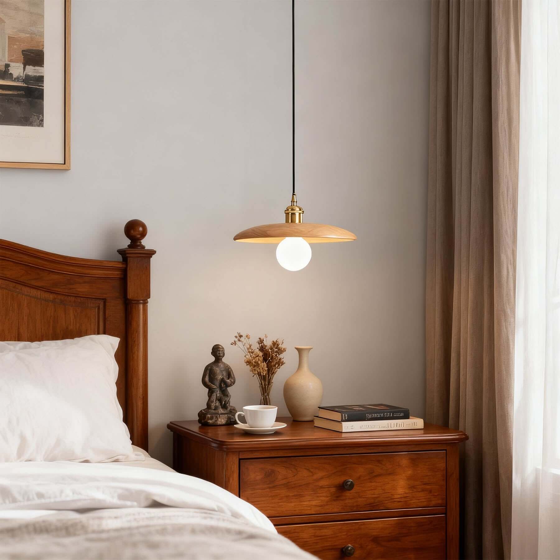 Serilo Wood Disc Pendant Light | Boho Multi-Size Hanging Lamp
