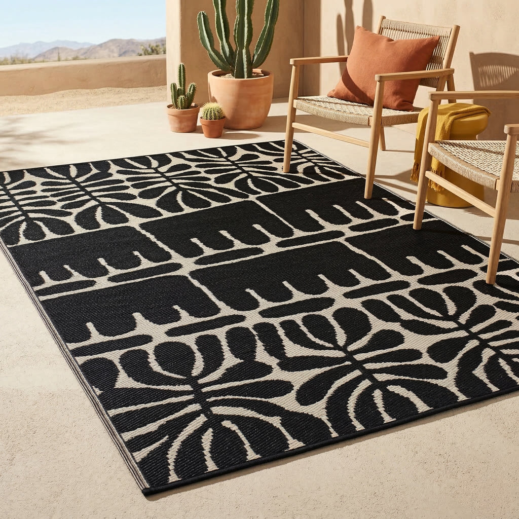 Serowe Black & White Outdoor Rug | Tribal Double-Sided Design