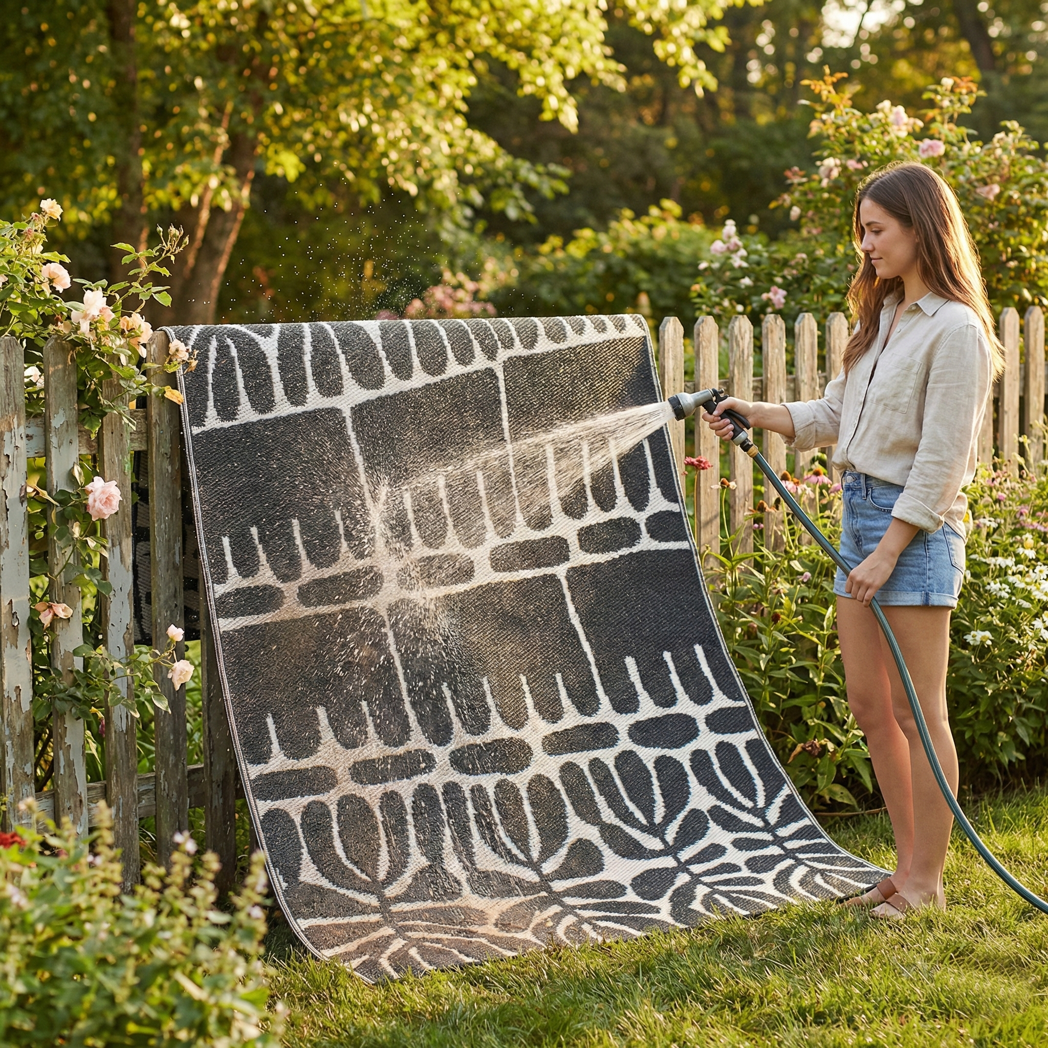 Serowe Black & White Outdoor Rug | Tribal Double-Sided Design