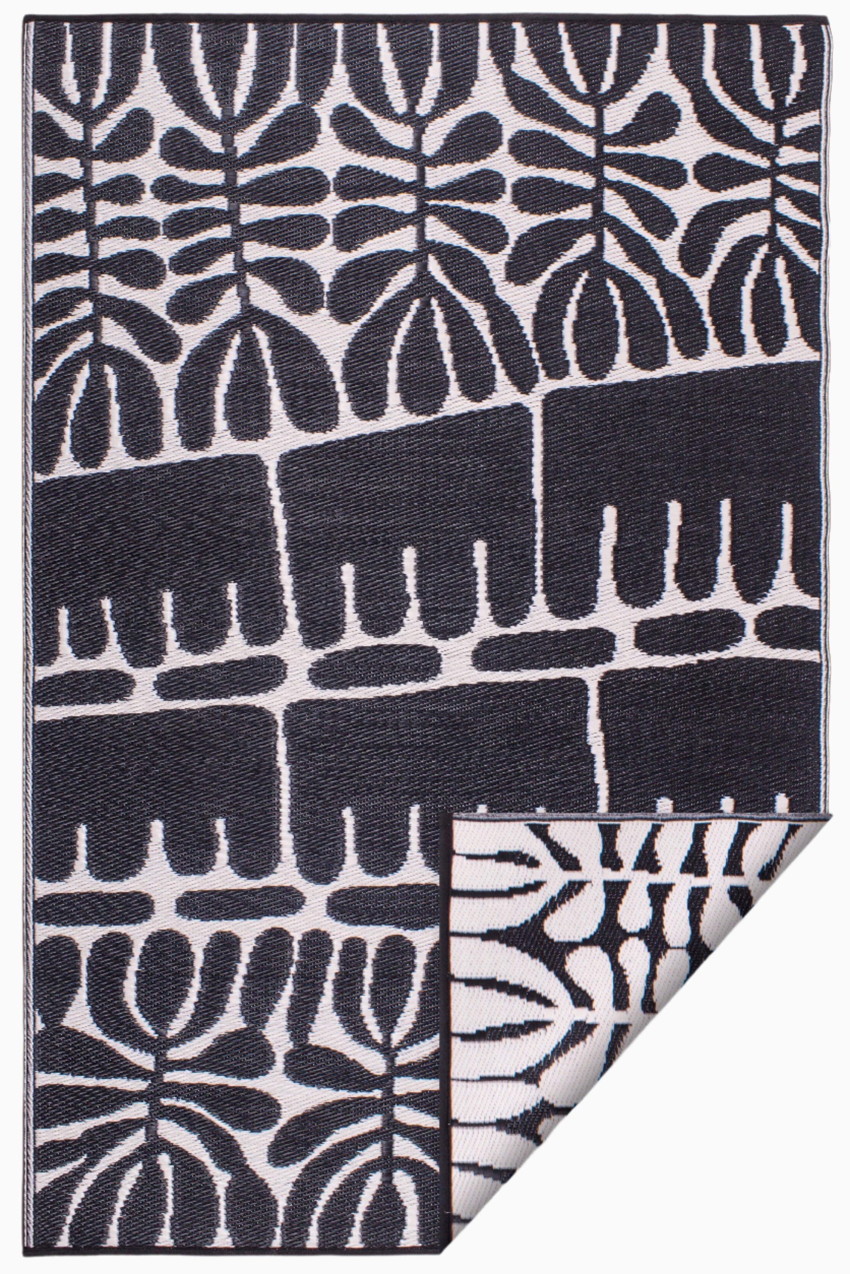 Serowe Black & White Outdoor Rug | Tribal Double-Sided Design