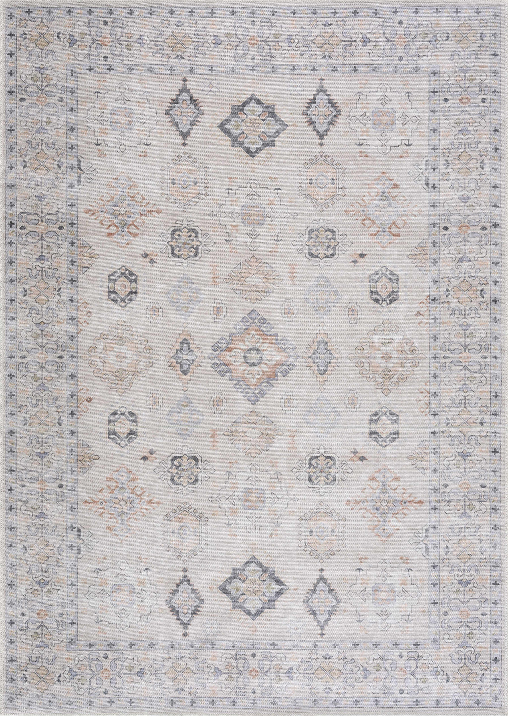 Beckett Beige Vintage Washable Area Rug | Aztec-Inspired Design