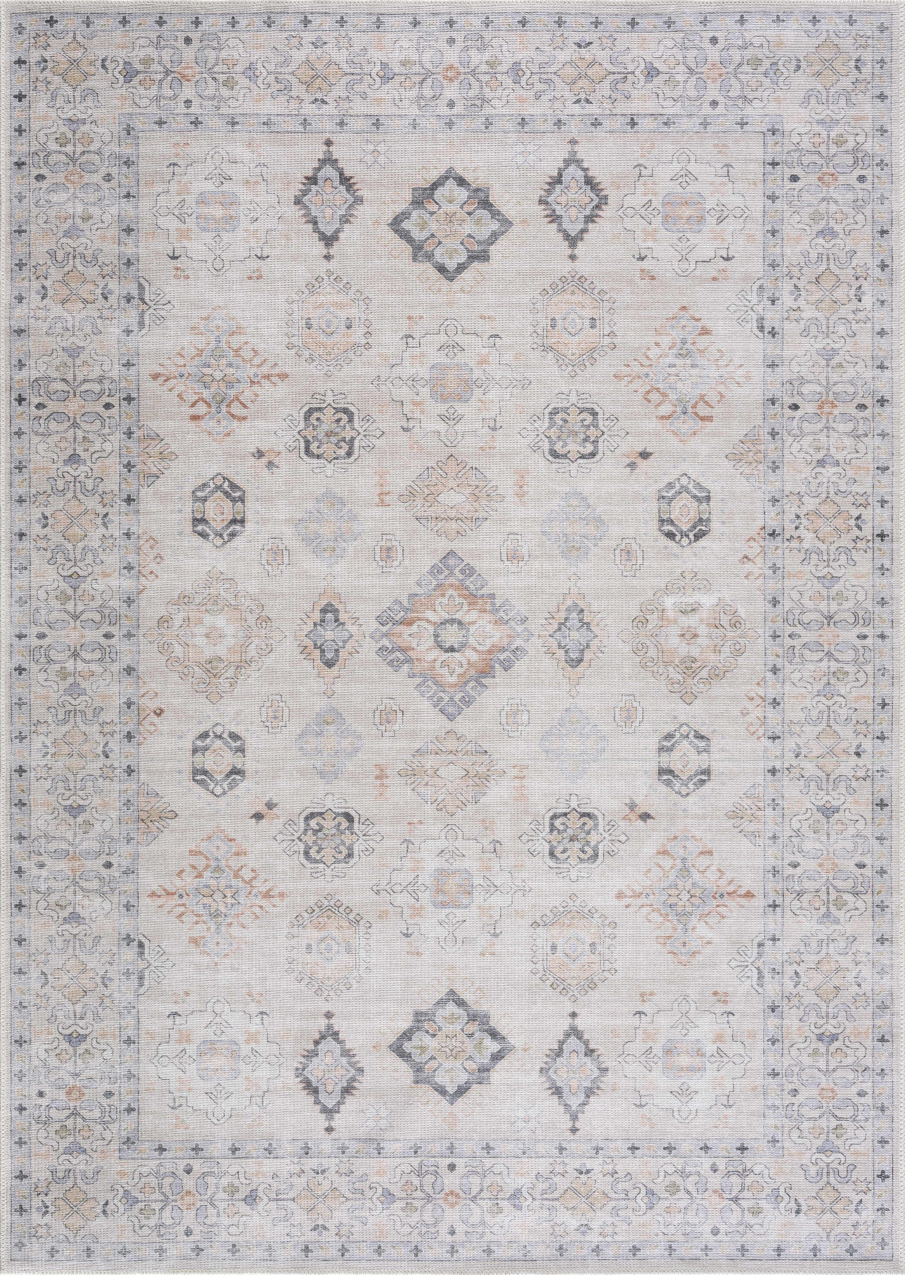 Beckett Beige Vintage Washable Area Rug | Aztec-Inspired Design