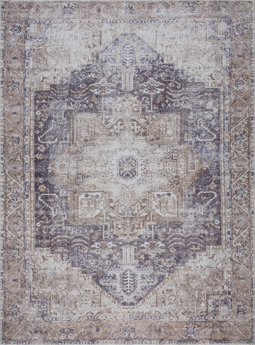 Rosman Beige Distressed Medallion Washable Area Rug | Timeless Design – Hauteloom