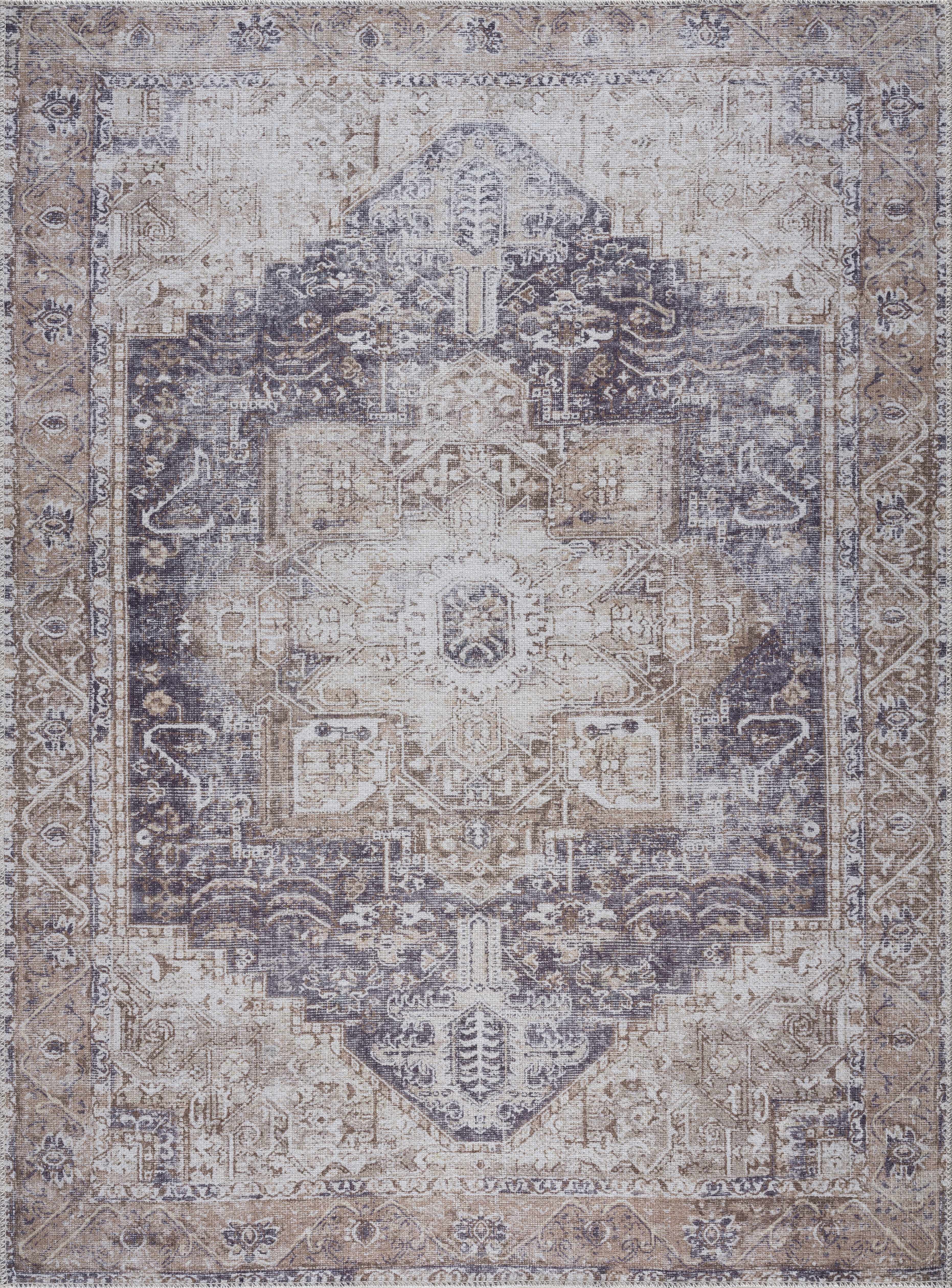 Rosman Beige Distressed Medallion Washable Area Rug | Timeless Design – Hauteloom