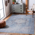 Rosman Aqua & Charcoal Washable Area Rug | Vintage Traditional Design