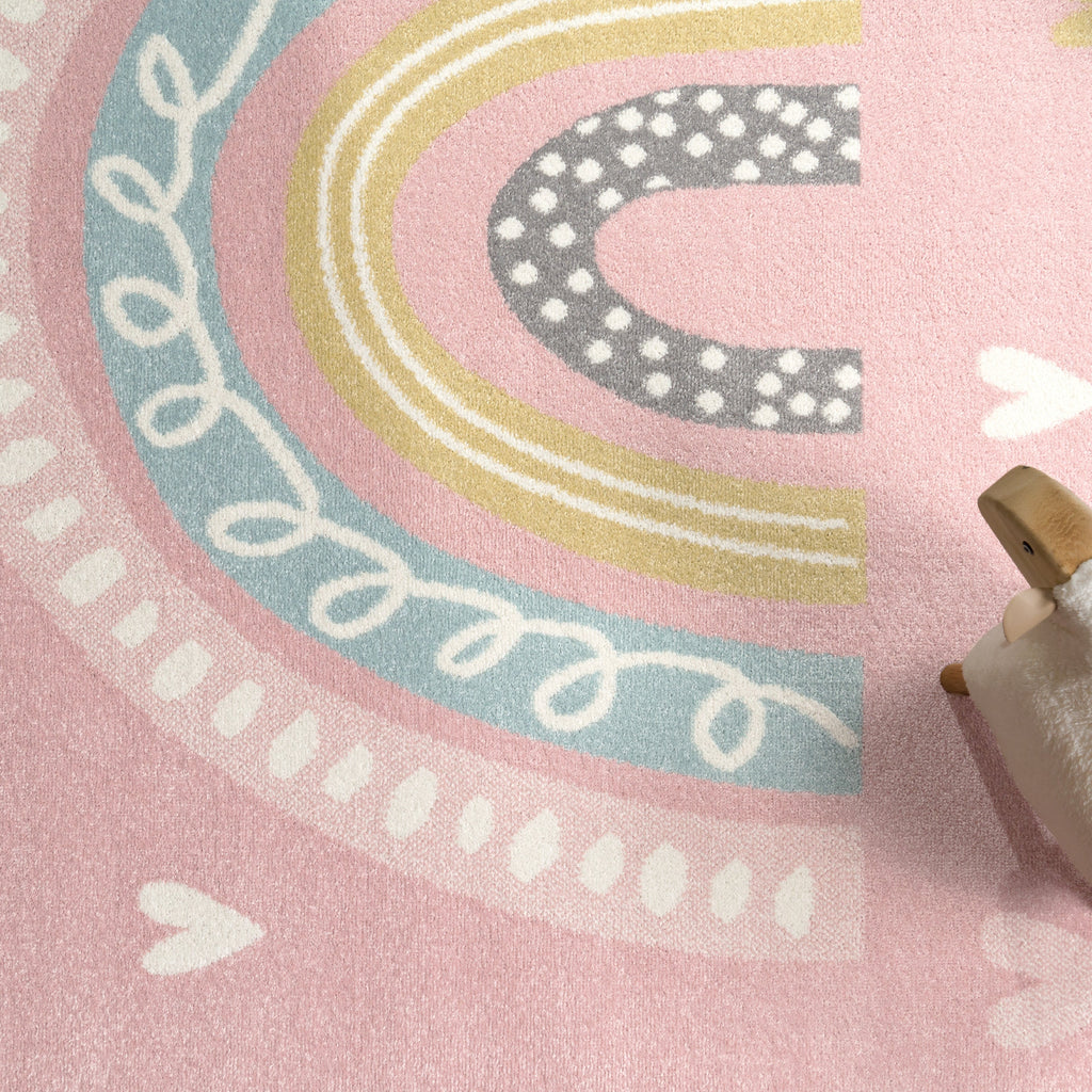 Nino Kids Rug | Rainbow & Hearts Pink Design