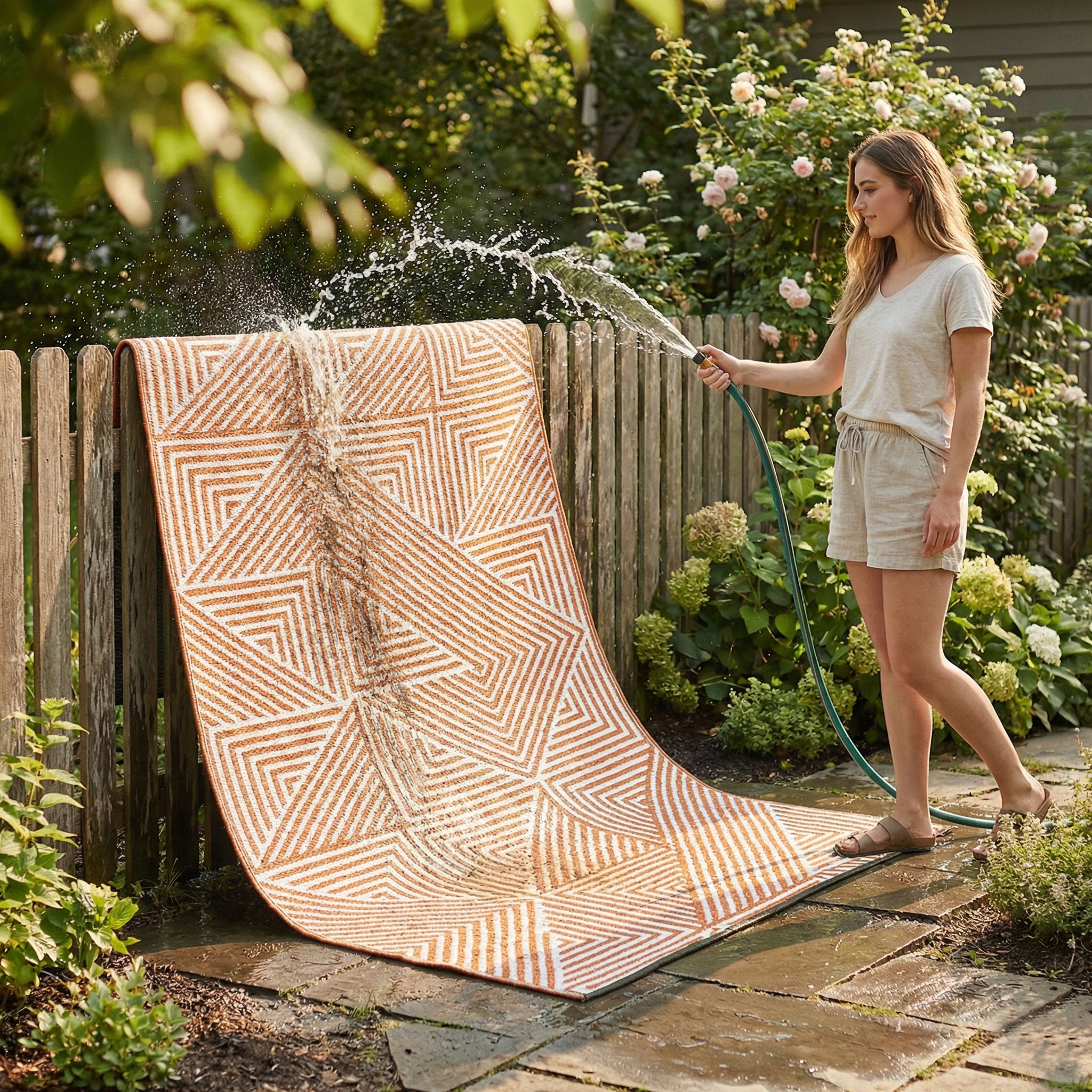 Tokyo Burnt Orange Outdoor Rug | Stripe-on-Stripe Double-Sided Design