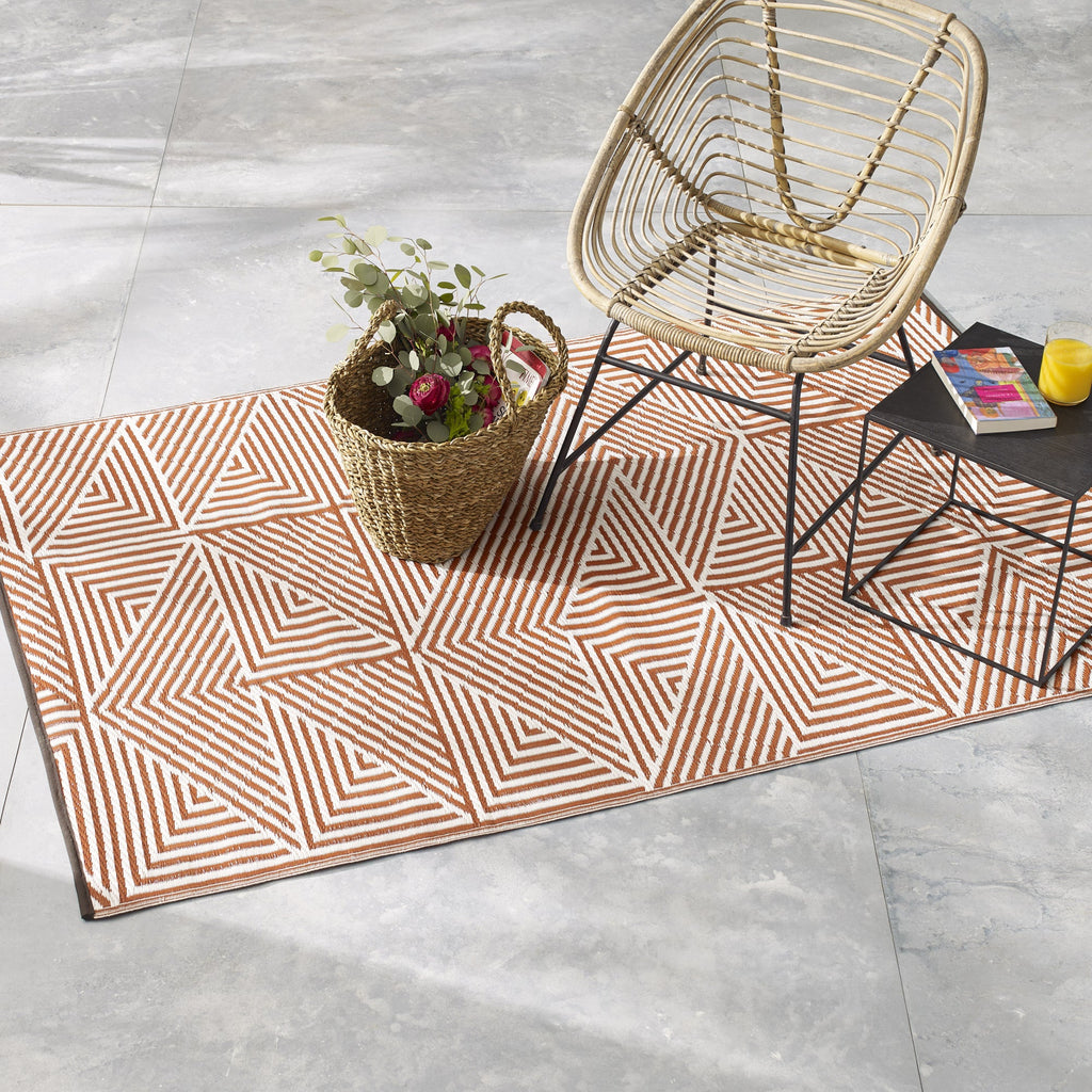 Tokyo Burnt Orange Outdoor Rug | Stripe-on-Stripe Double-Sided Design