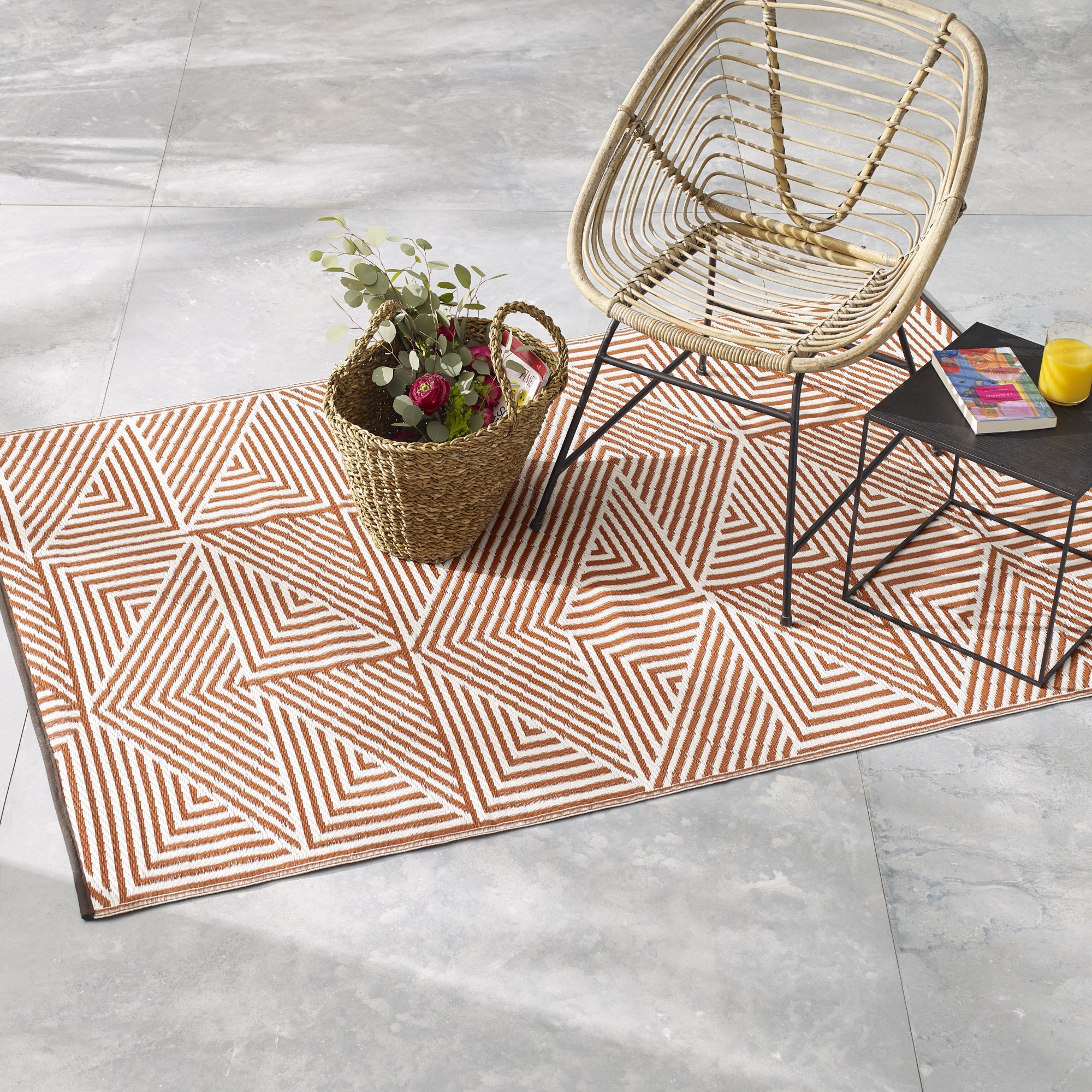 Tokyo Burnt Orange Outdoor Rug | Stripe-on-Stripe Double-Sided Design