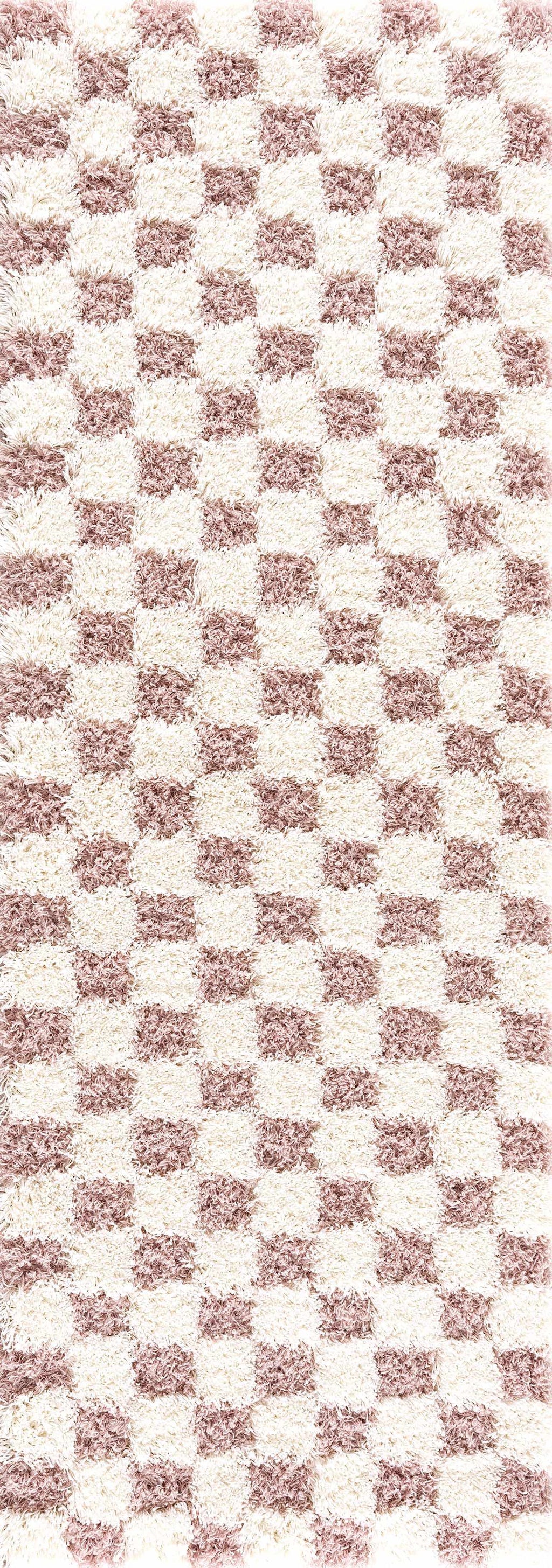 Atira Pink Checkered Shag Rug | Plush Cream & Pink Geometric Rug – Boutique Rugs