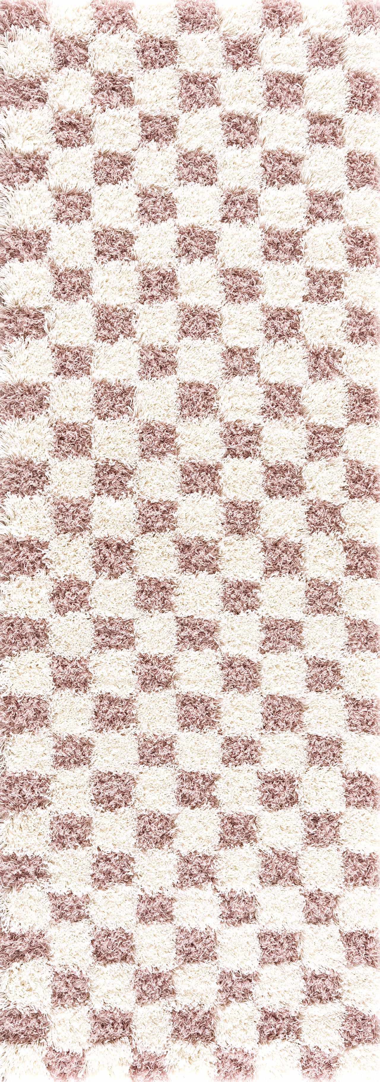 Atira Pink Checkered Shag Rug | Plush Cream & Pink Geometric Rug – Boutique Rugs