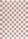 Atira Pink Checkered Shag Rug | Plush Cream & Pink Geometric Rug – Boutique Rugs