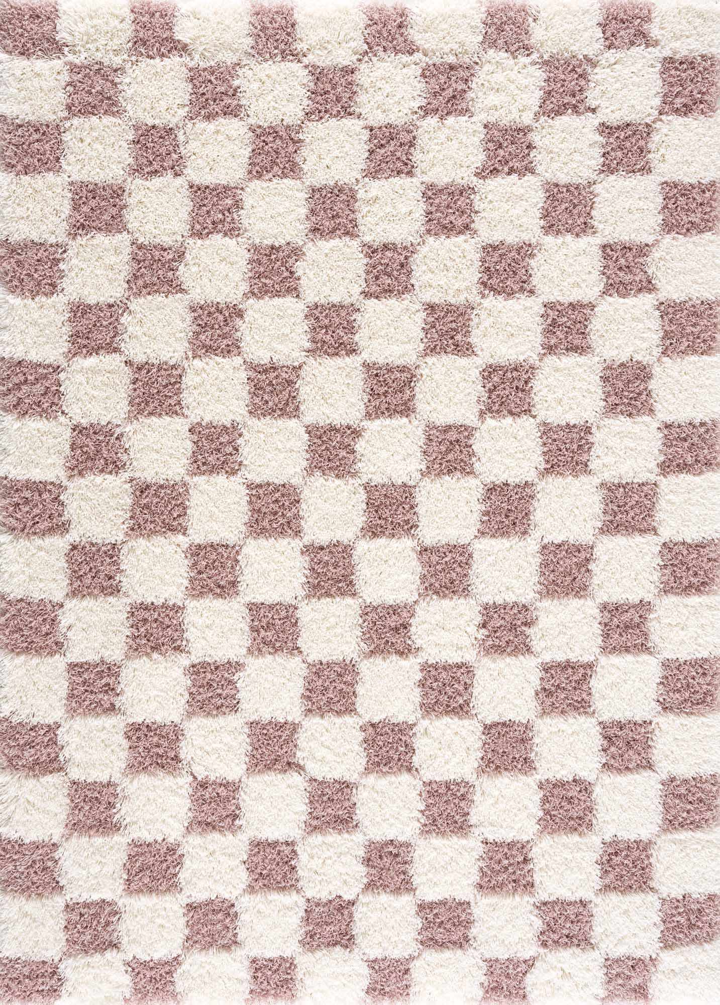 Atira Pink Checkered Shag Rug | Plush Cream & Pink Geometric Rug – Boutique Rugs