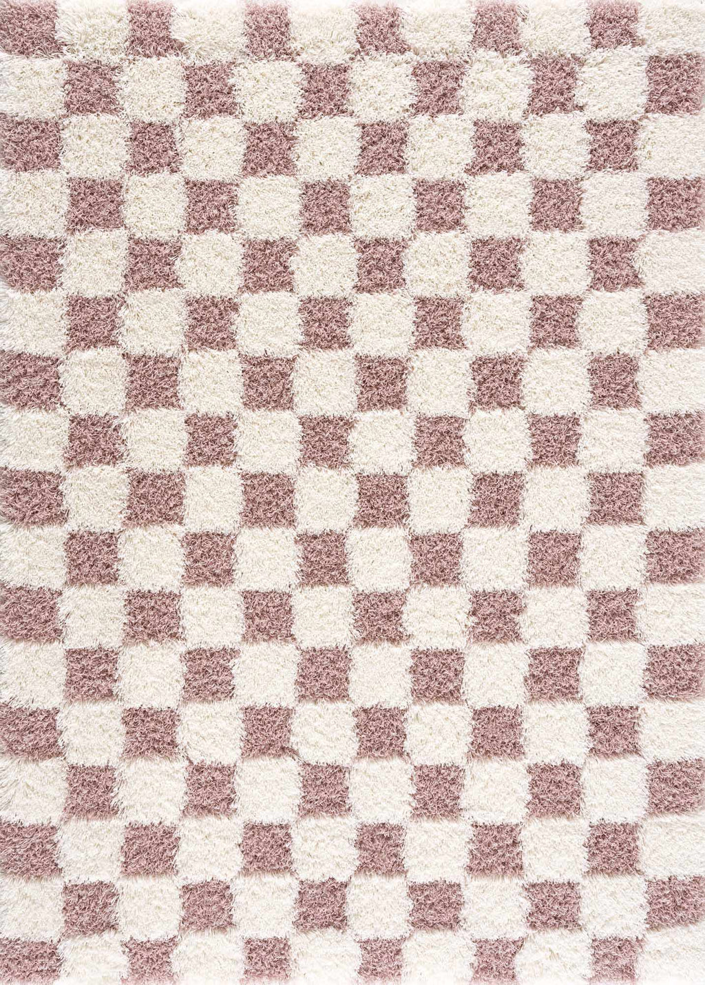 Atira Pink & White Checkered Shag Area Rug | Playful Design