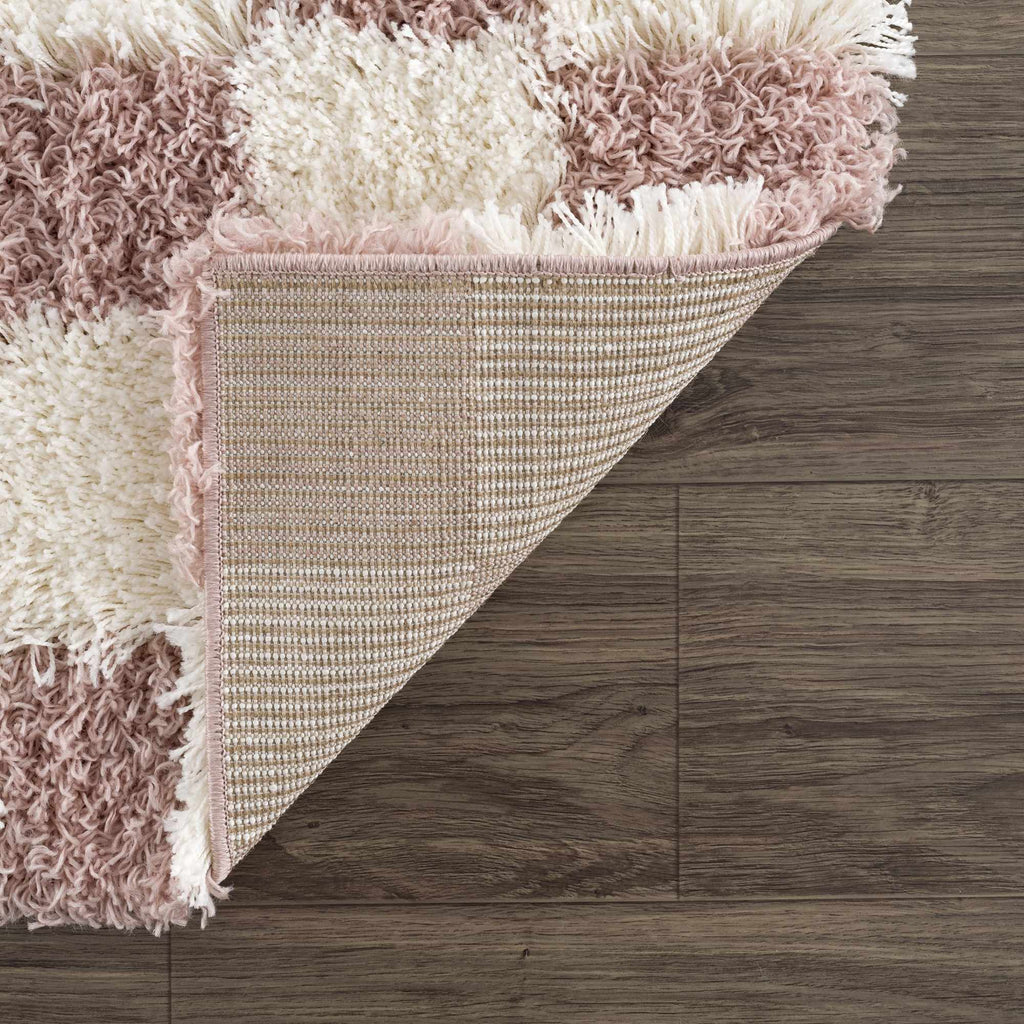 Atira Pink & White Checkered Shag Area Rug | Playful Design