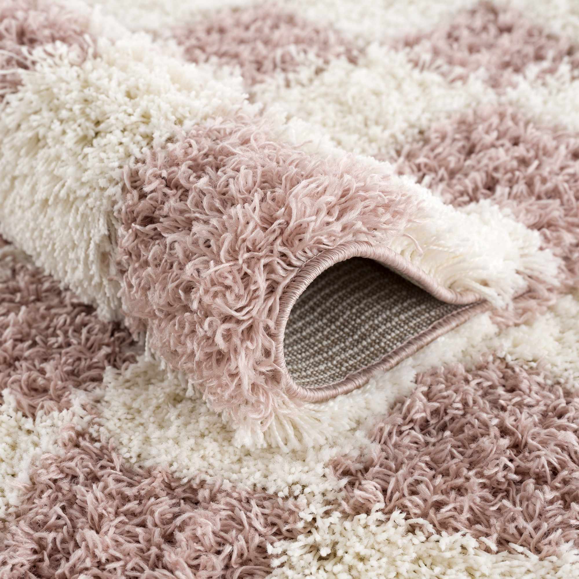 Atira Pink Checkered Shag Rug | Plush Cream & Pink Geometric Rug – Boutique Rugs