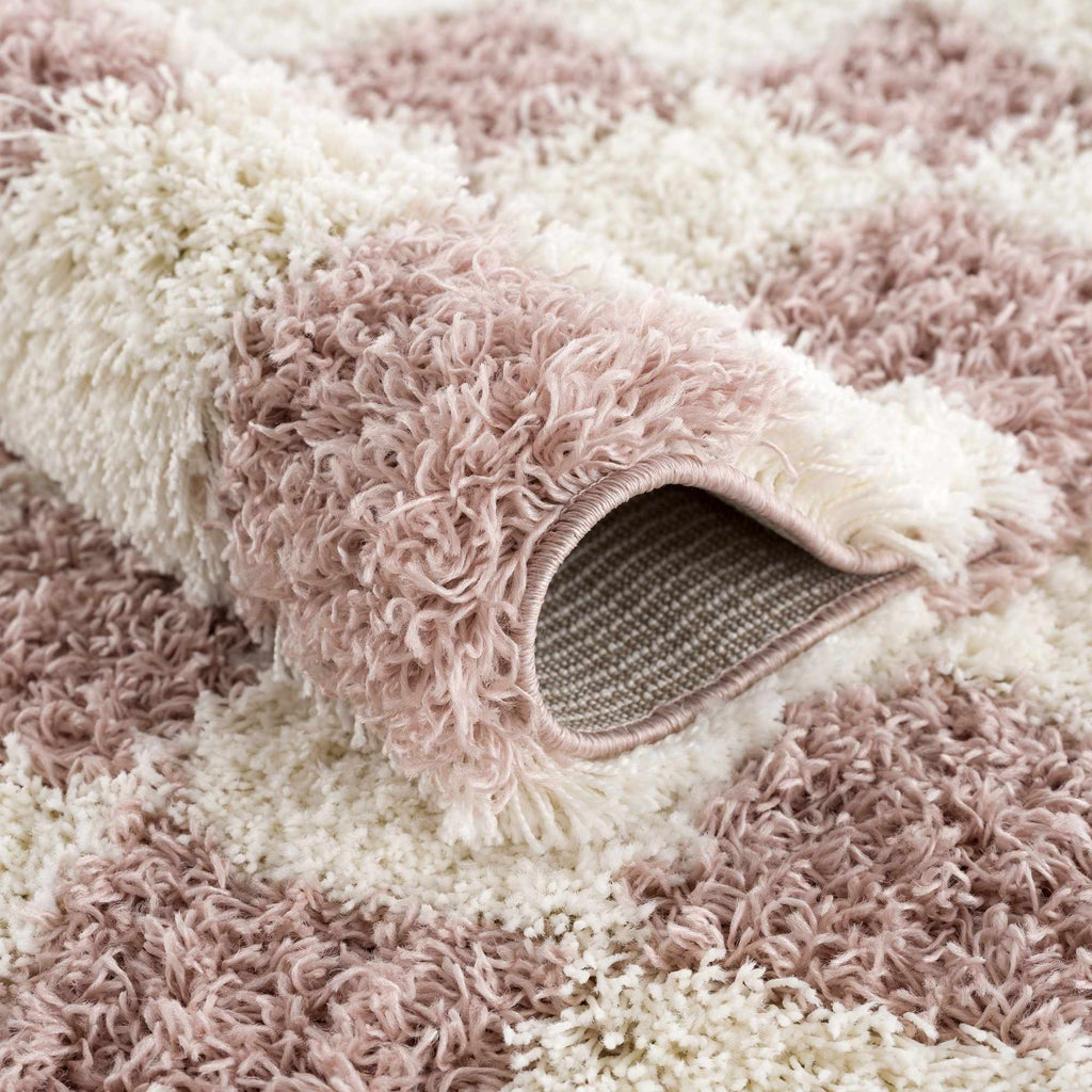 Atira Pink & White Checkered Shag Area Rug | Playful Design