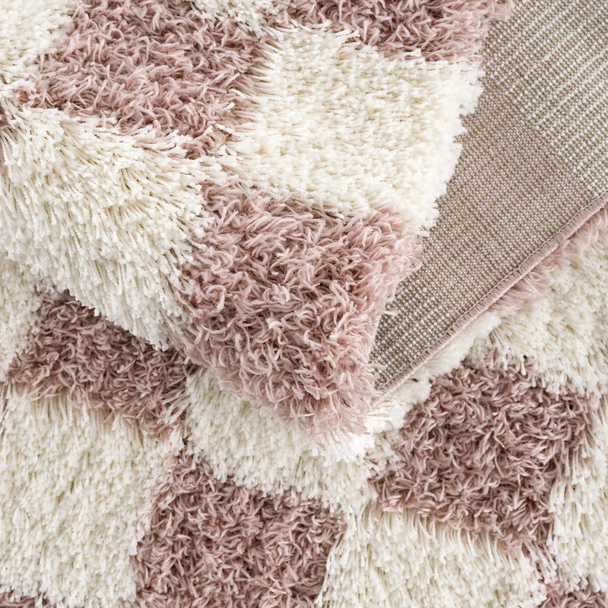 Atira Pink Checkered Shag Rug | Plush Cream & Pink Geometric Rug – Boutique Rugs
