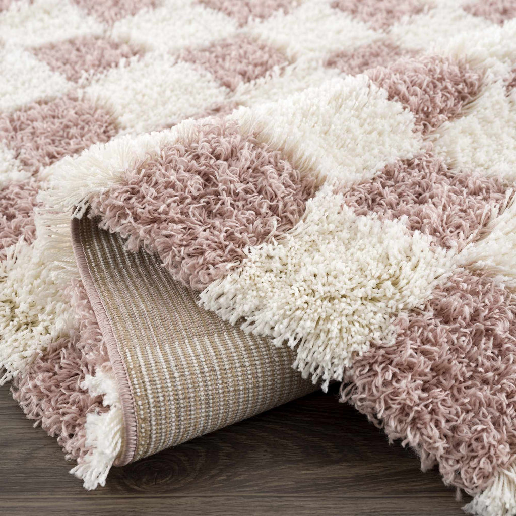 Atira Pink & White Checkered Shag Area Rug | Playful Design