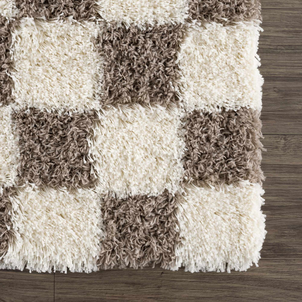 Atira Brown Checkered Area Rug | Warm Plush Geometric Rug – Boutique Rugs