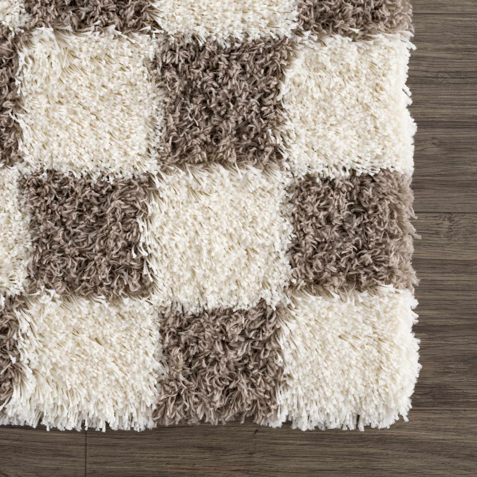 Atira Brown Checkered Area Rug | Warm Plush Geometric Rug – Boutique Rugs