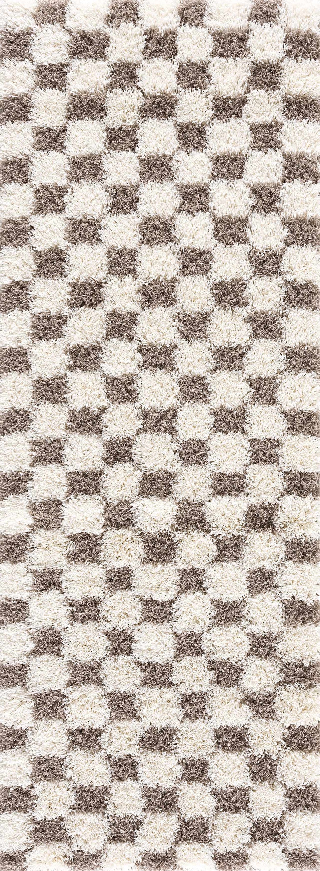 Atira Brown Checkered Area Rug | Warm Plush Geometric Rug – Boutique Rugs
