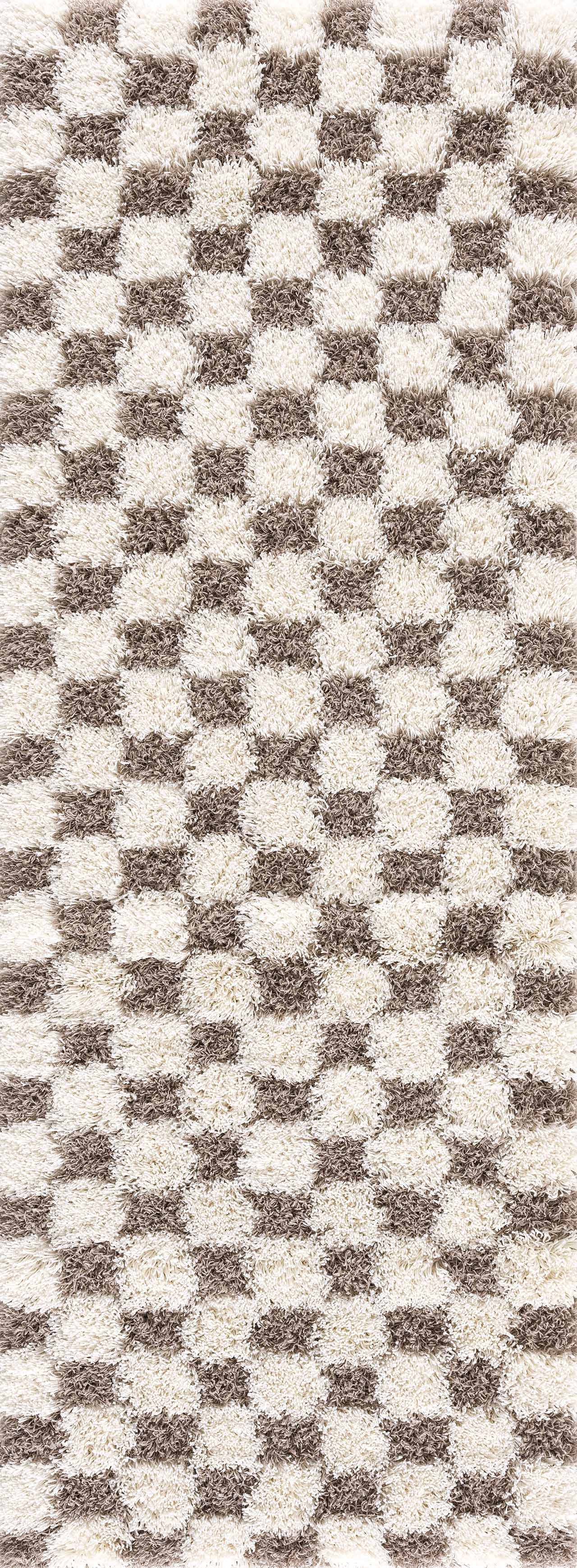 Atira Brown Checkered Area Rug | Warm Plush Geometric Rug – Boutique Rugs